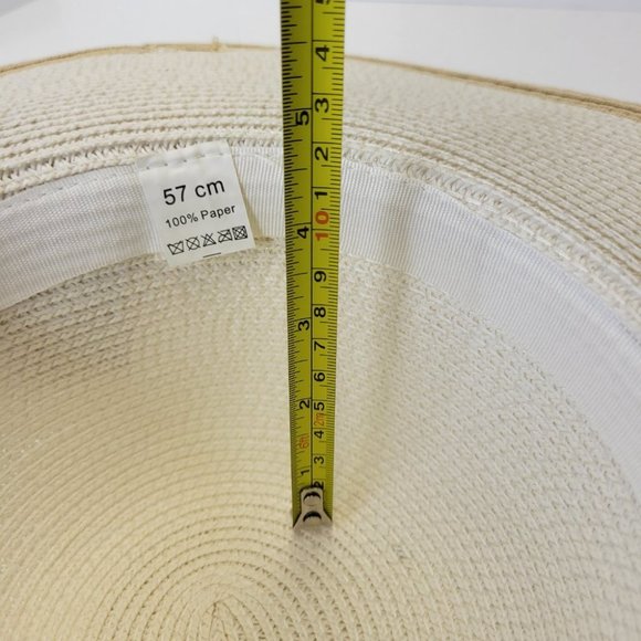 White Paper Straw Hat with Floral Embellish Wide Brim Sun Beach Hat main image 4